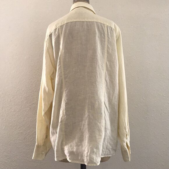 Lands End Butter Yellow Pastel Linen Long Sleeve Casual Summer Coastal Shirt - L - Picture 4 of 9